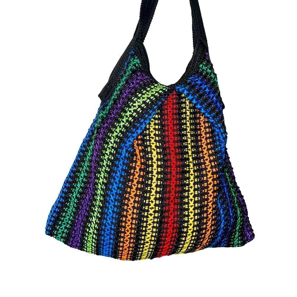 Multi Rainbow Hand Crocheted Tote